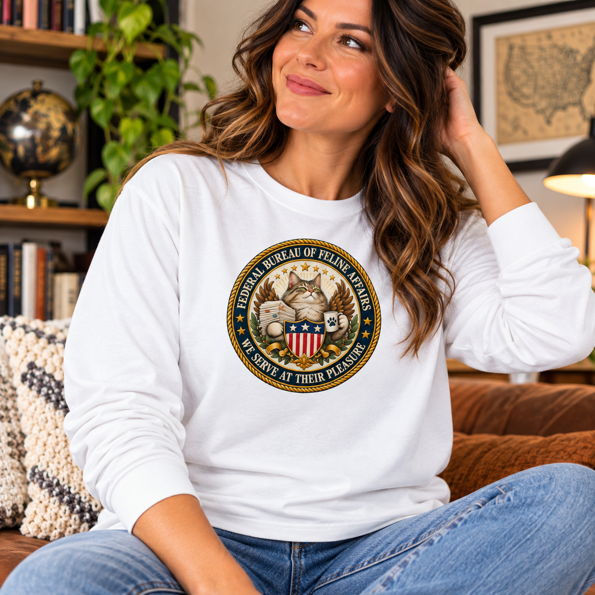 Federal Bureau of Feline Affairs Long Sleeve Shirt | Funny Cat Government Parody Tee