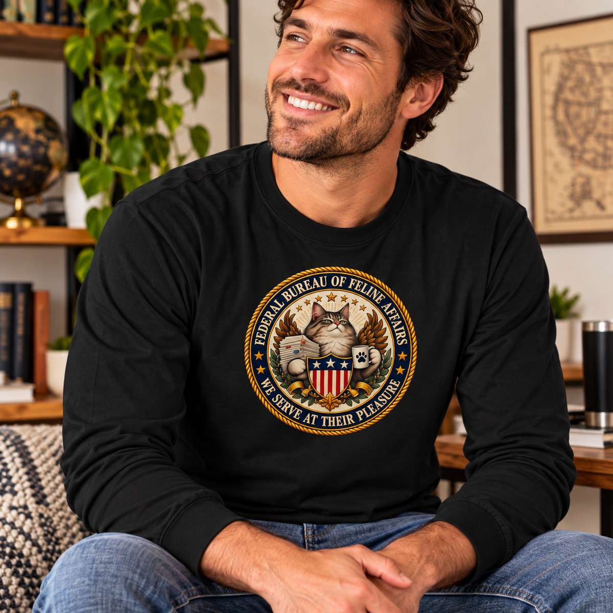 Federal Bureau of Feline Affairs Long Sleeve Shirt | Funny Cat Government Parody Tee