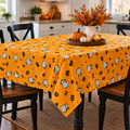 Ghost Cat Halloween Tablecloth | Orange Spooky Cat & Pumpkin Square Tablecloth