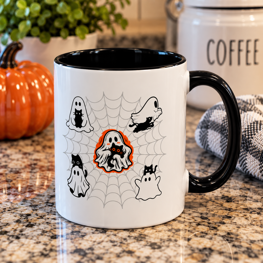 Ghost Cats Halloween Accent Mug (11oz, 15oz)