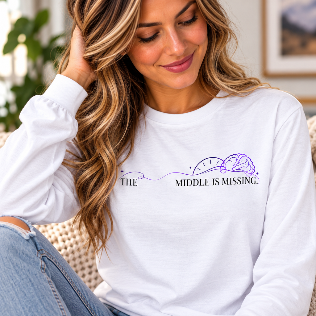 Long Sleeve T‑Shirt — “The Middle Is Missing” Minimal Brain Puzzle Design