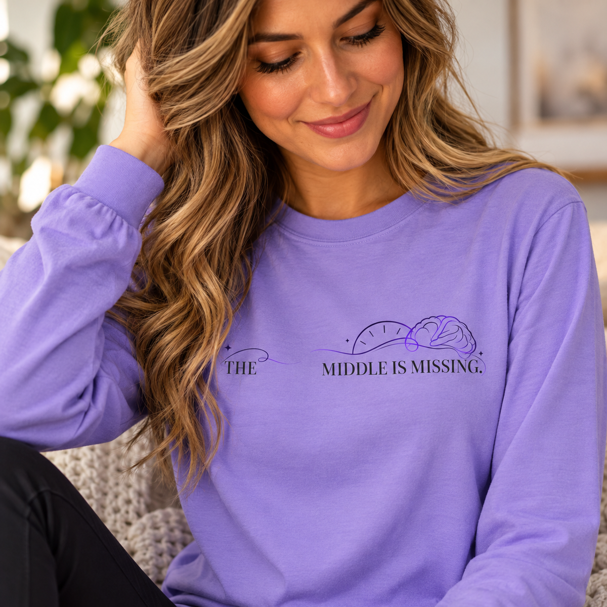 Long Sleeve T‑Shirt — “The Middle Is Missing” Minimal Brain Puzzle Design
