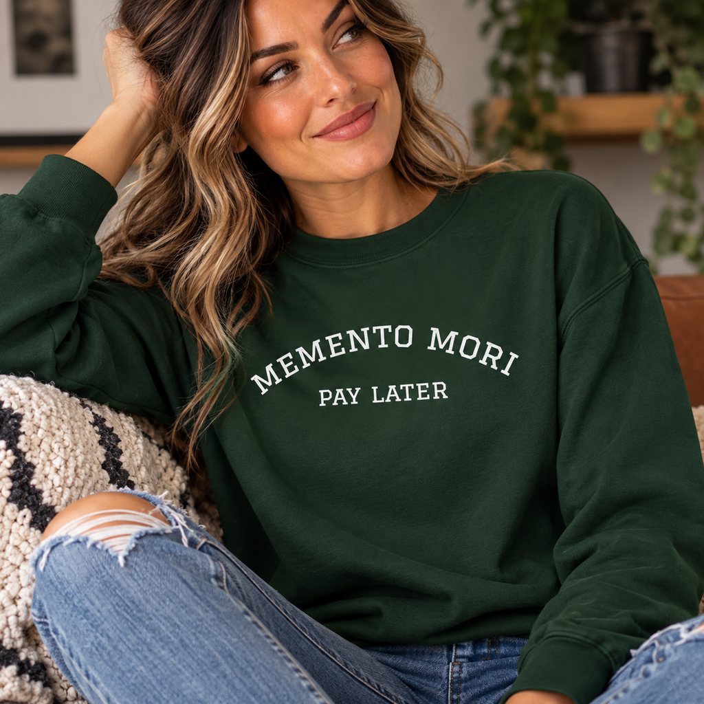 Memento Mori. Pay Later. Long Sleeve T-Shirt | Dark Humor & Existential Dread