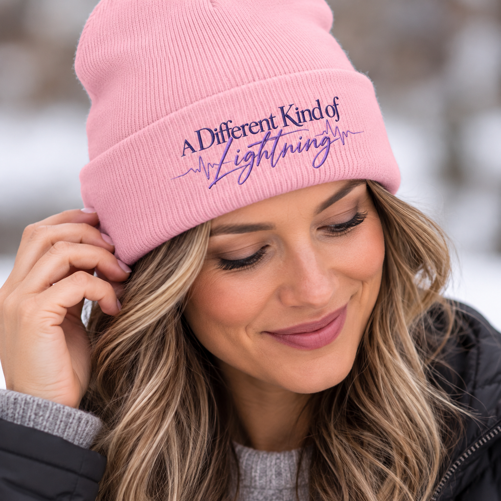 A Different Kind of Lightning | Embroidered Epilepsy Awareness Cuffed Beanie