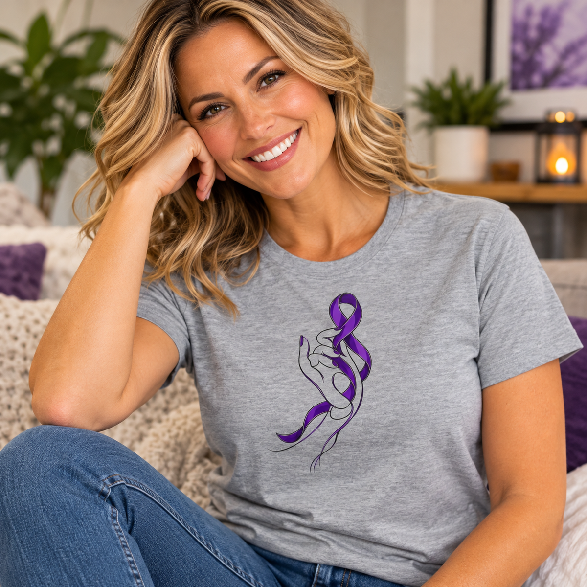 Quiet Strength Women's Epilepsy Awareness T-Shirt | Purple Ribbon Hand Art