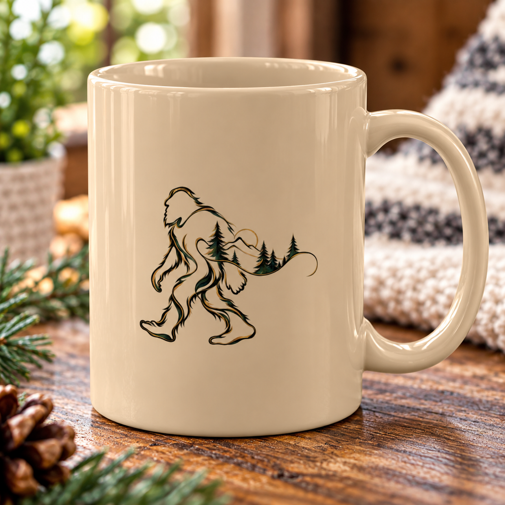 Bigfoot Wilderness Ceramic Mug | Sasquatch Mountain & Forest Coffee Cup | 11oz