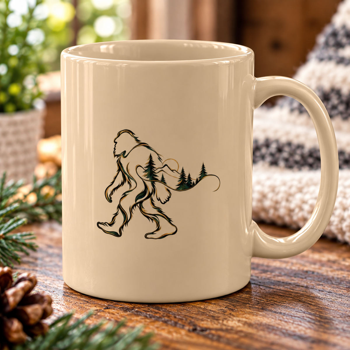 Bigfoot Wilderness Ceramic Mug | Sasquatch Mountain & Forest Coffee Cup | 11oz