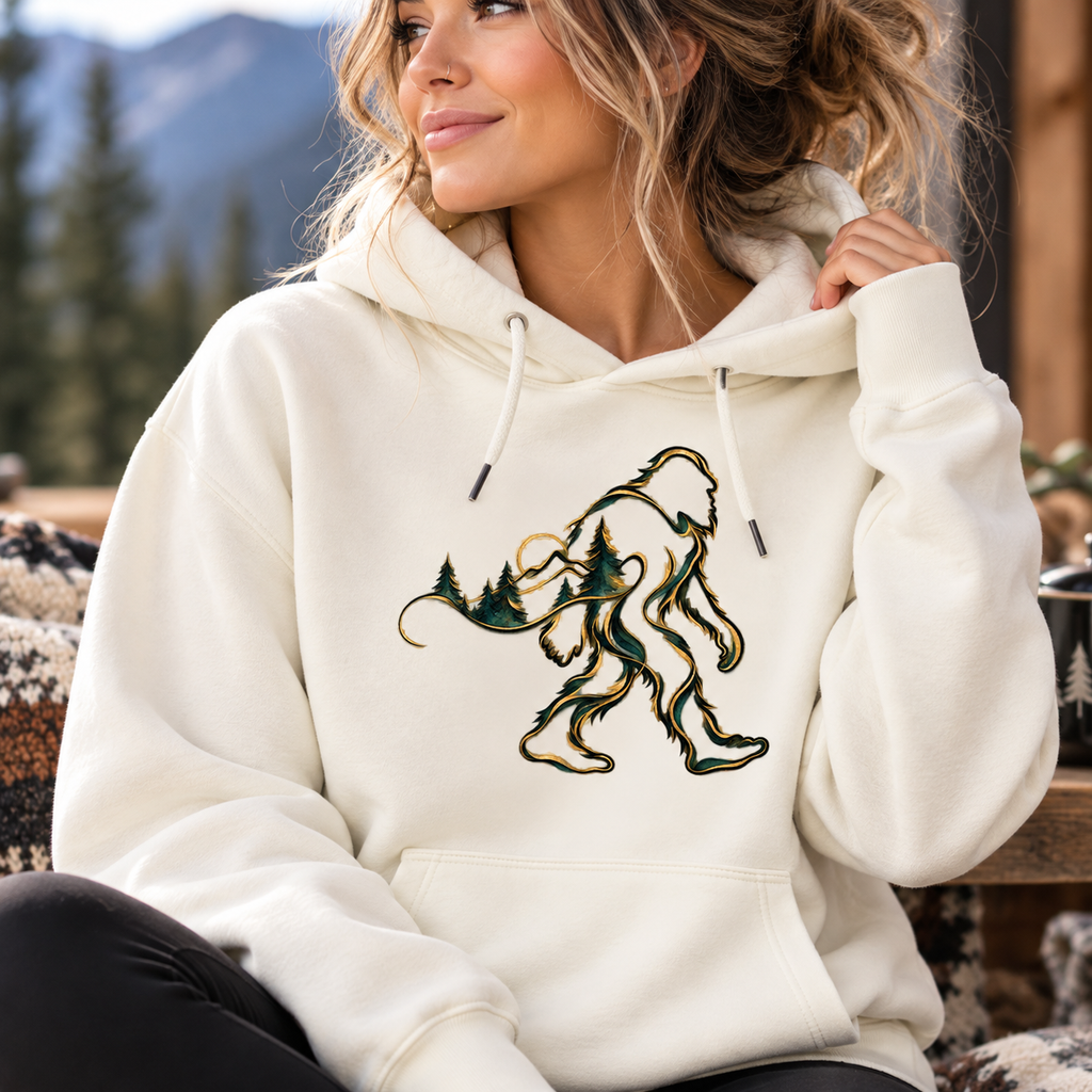 Barely There Bigfoot Women's Lightweight Hoodie | Abstract Sasquatch Forest Art