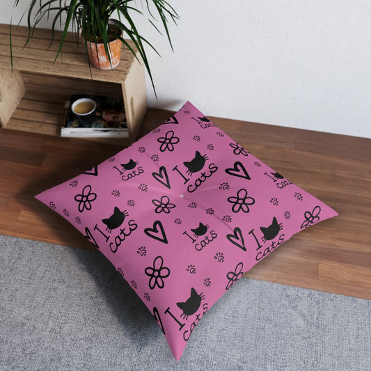 Cute Cat Lover Tufted Floor Pillow - I Love Cats Design Printify