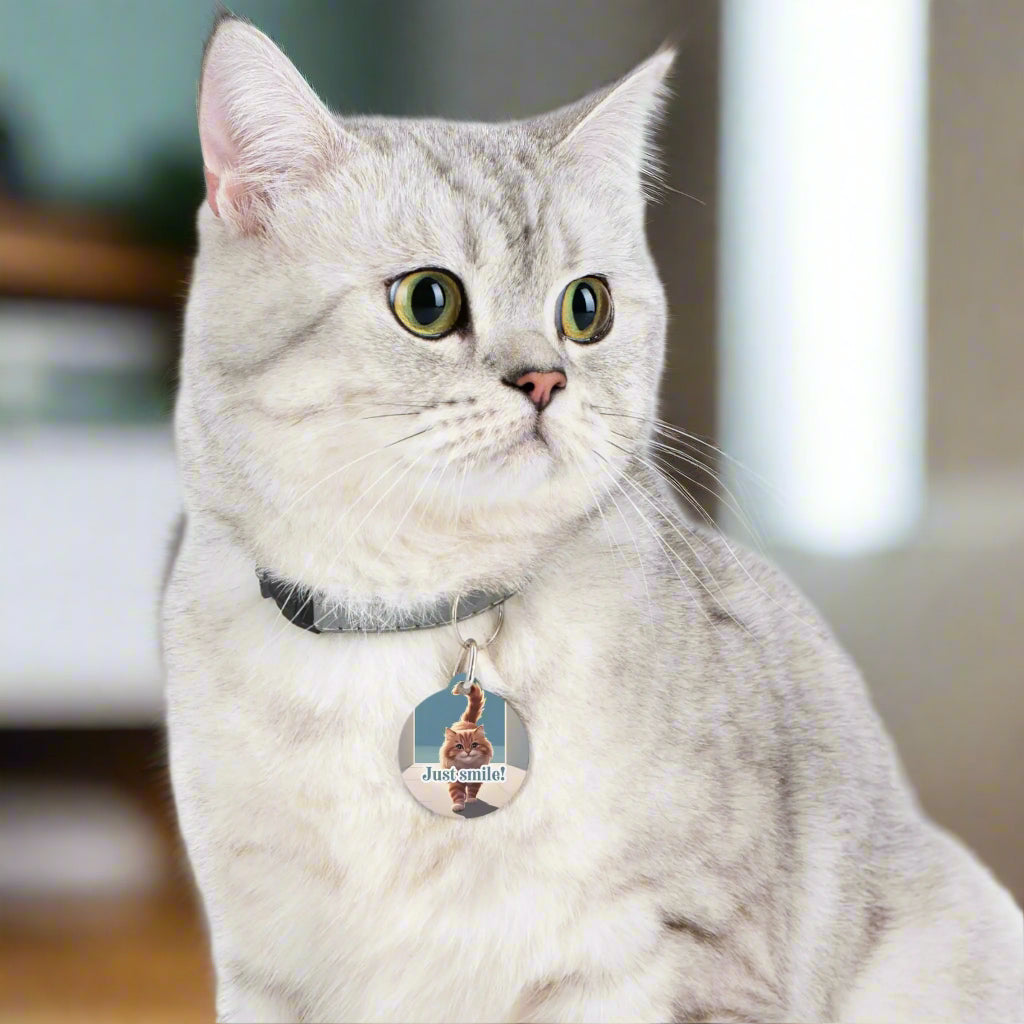 Cute Cat Pet Tag - 'Just Smile!' Decorative Tag for Dogs and Cats Printify