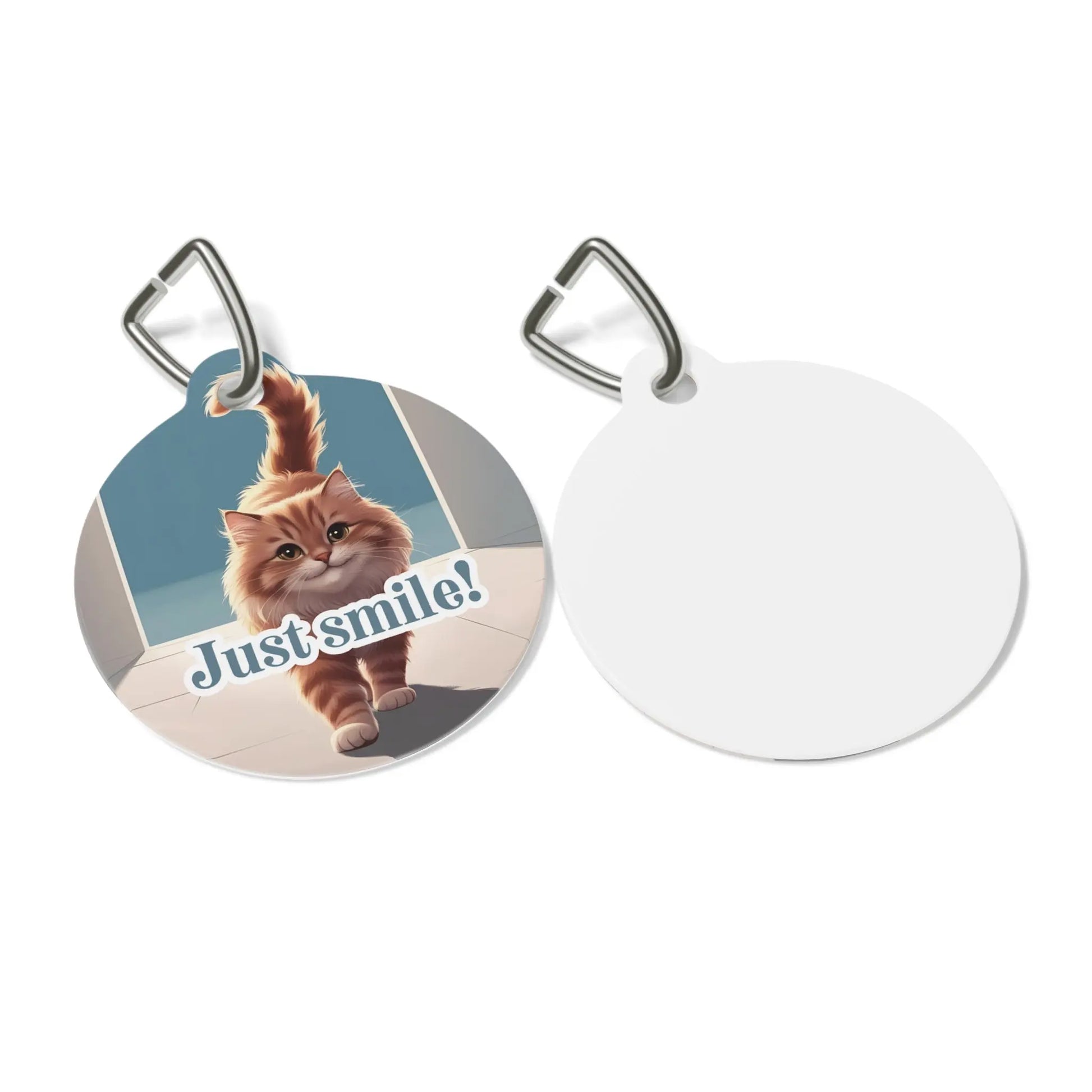 Cute Cat Pet Tag - 'Just Smile!' Decorative Tag for Dogs and Cats Printify