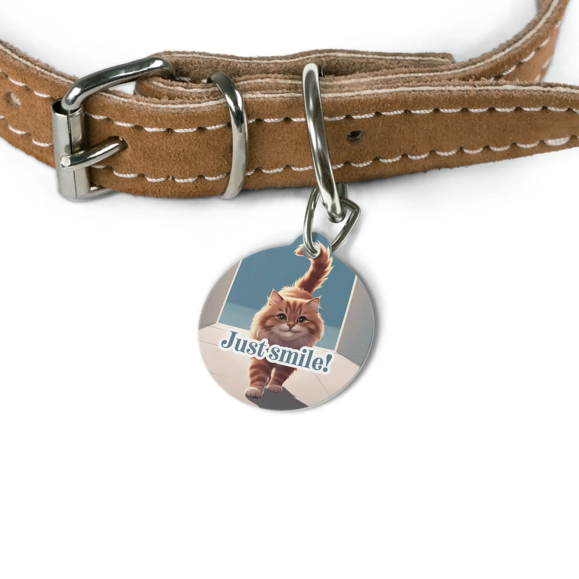 Cute Cat Pet Tag - 'Just Smile!' Decorative Tag for Dogs and Cats Printify