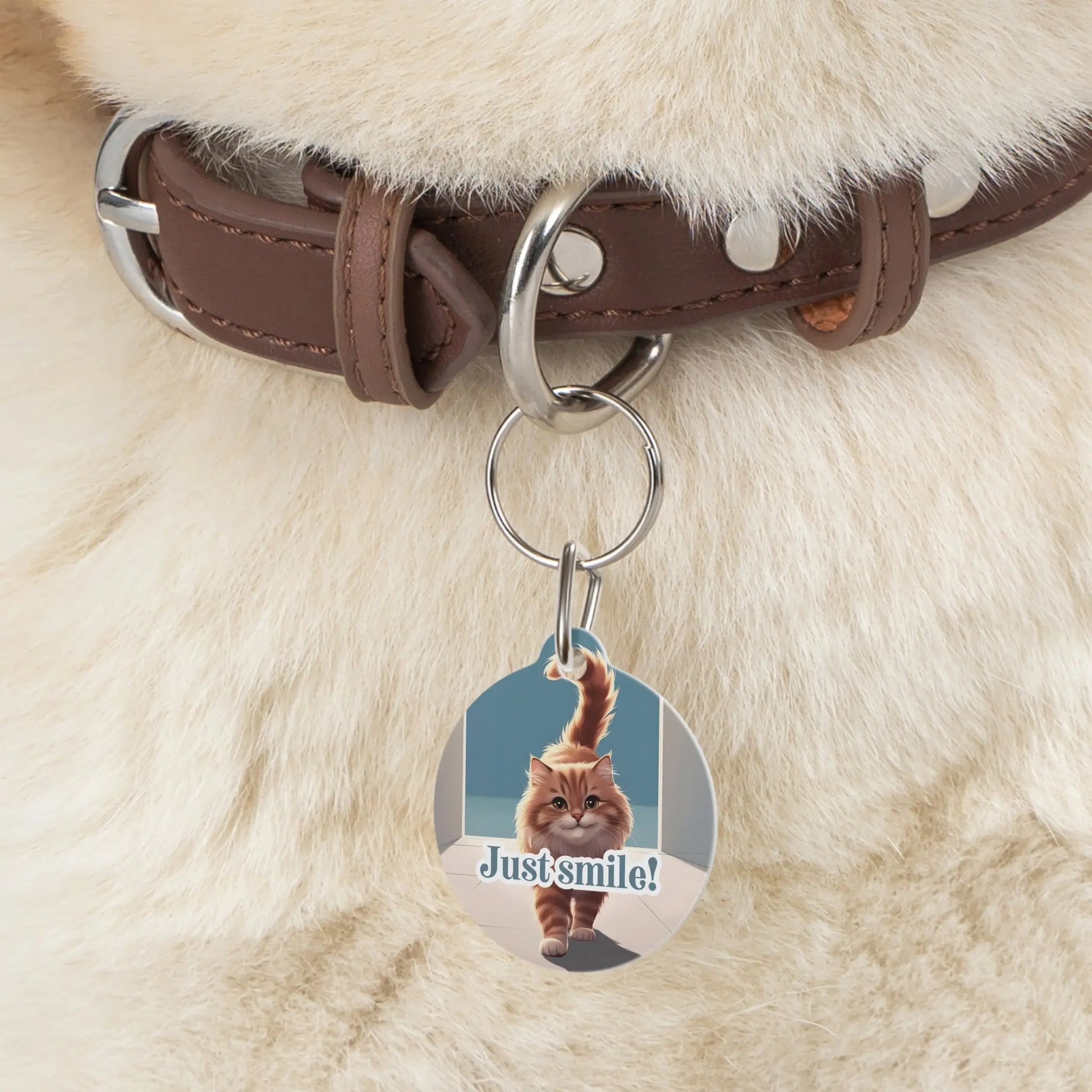 Cute Cat Pet Tag - 'Just Smile!' Decorative Tag for Dogs and Cats Printify