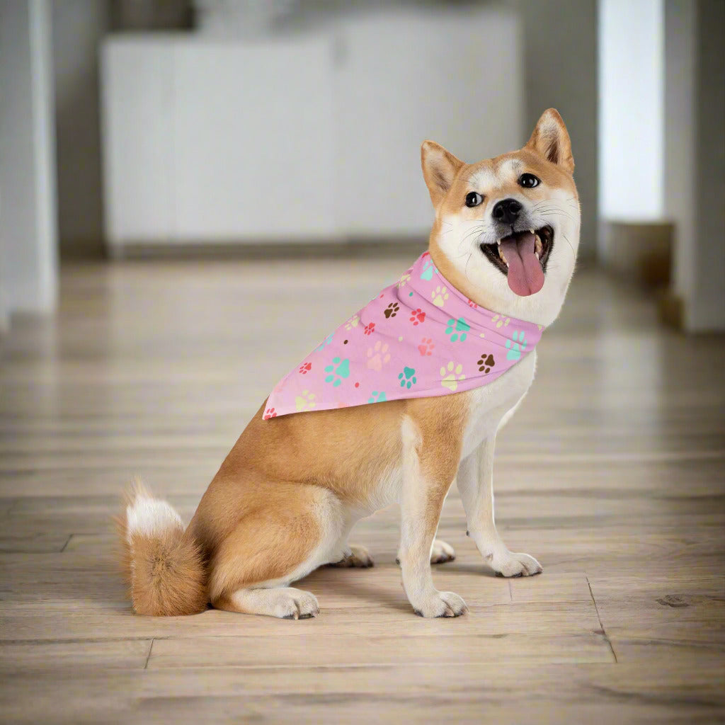 Cute Pet Bandana with Colorful Paw Prints - Perfect for Dogs and Cats Printify