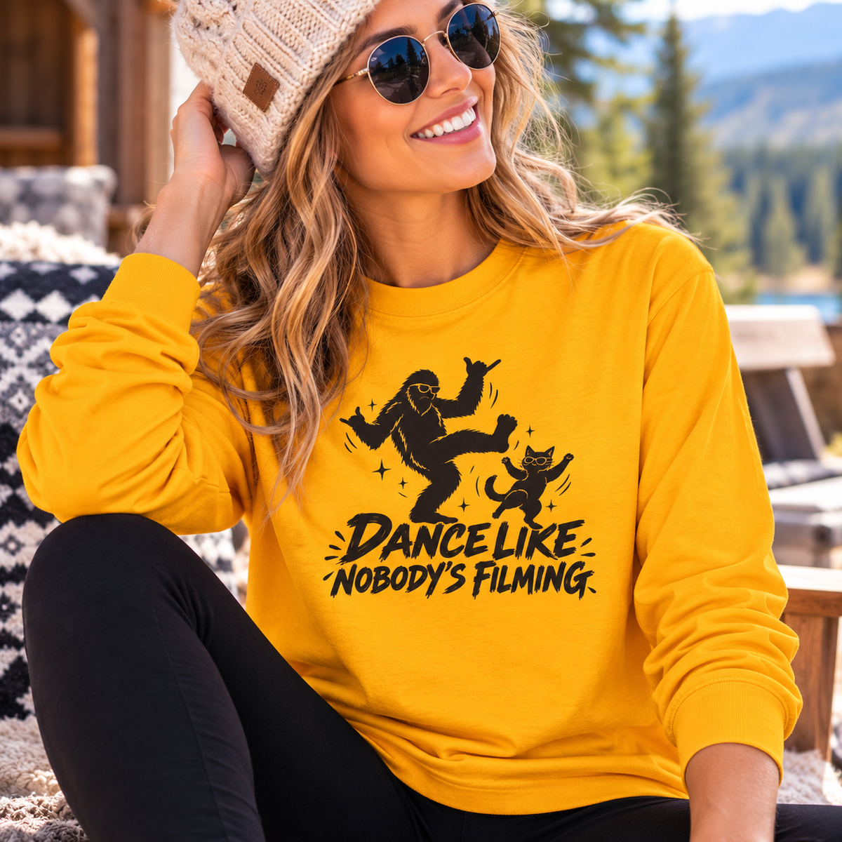 Dance Like Nobody's Filming | Bigfoot & Cat Long Sleeve T-Shirt
