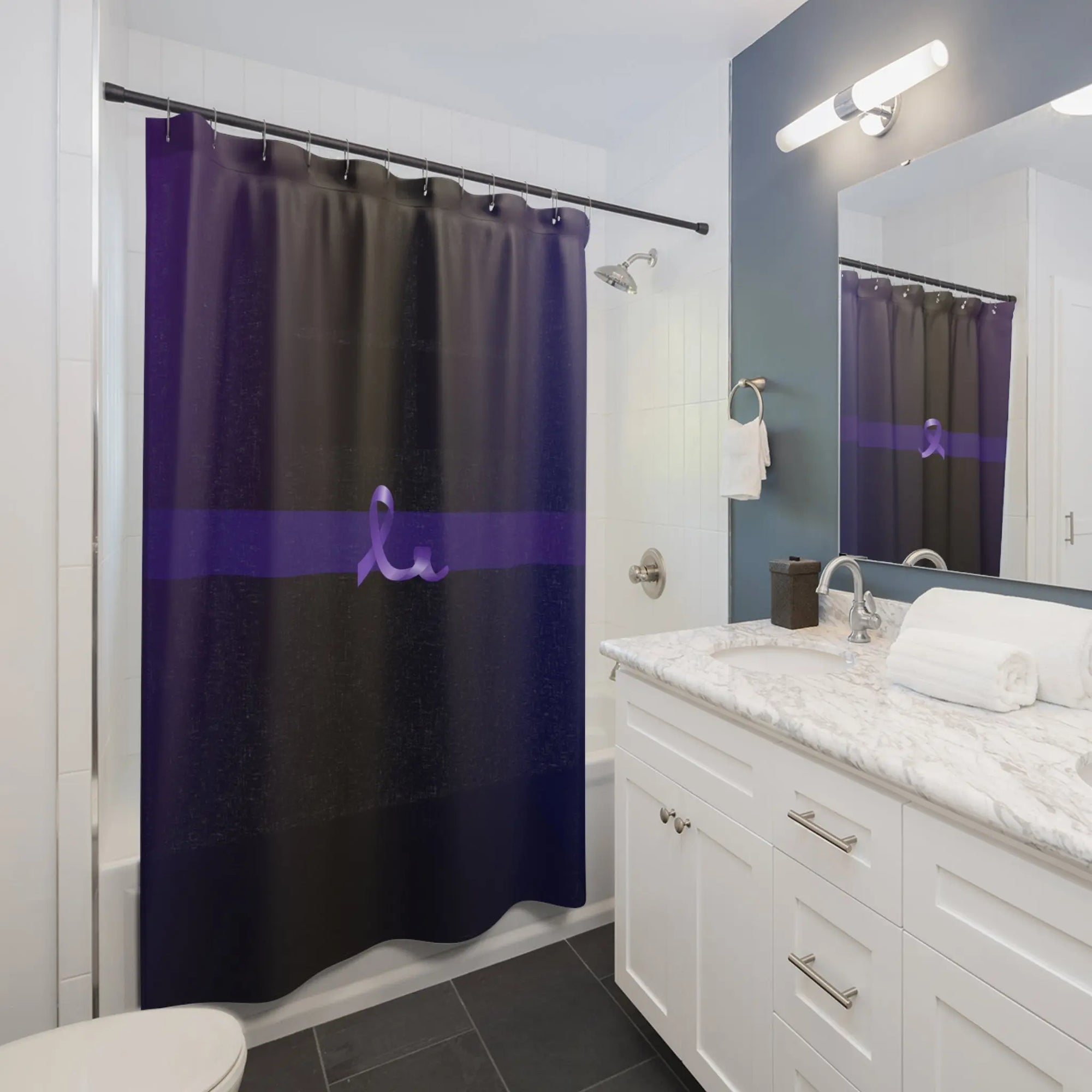Elegant Purple Ribbon Shower Curtain - for Epilepsy Awareness Printify