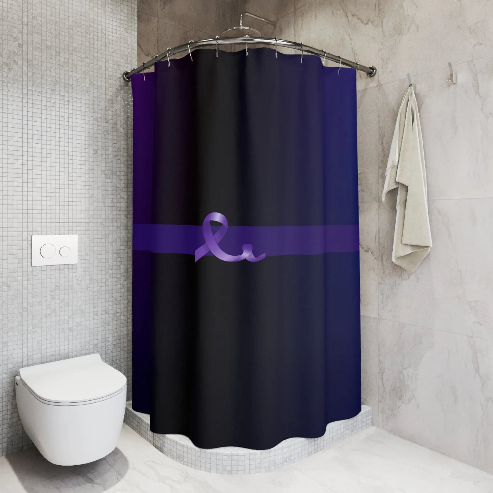 Elegant Purple Ribbon Shower Curtain - for Epilepsy Awareness Printify