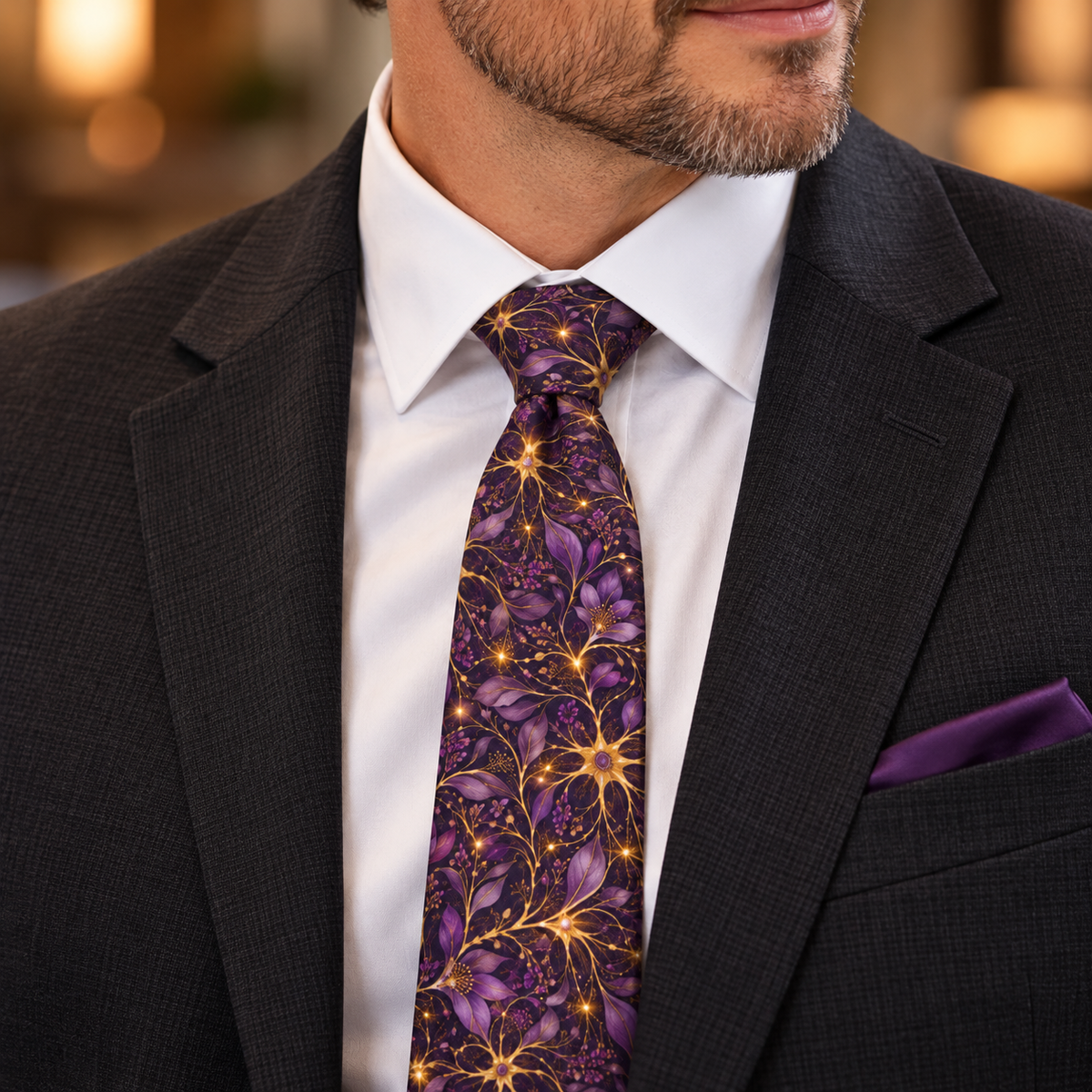 Beautifully Miswired | Purple & Gold Epilepsy Awareness Neuron Necktie