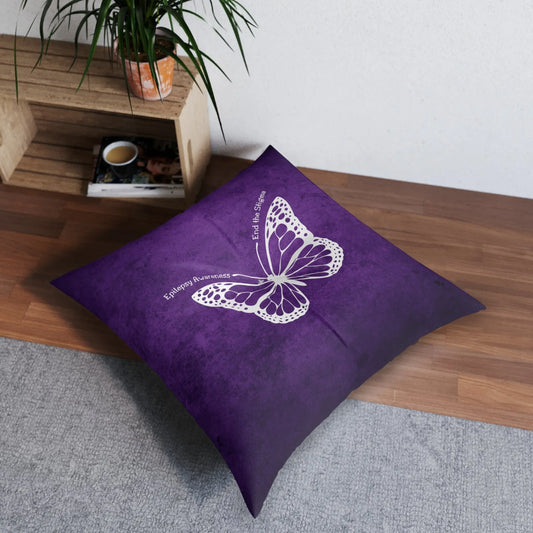 Epilepsy Awareness Butterfly Tufted Floor Pillow - End the Stigma Printify