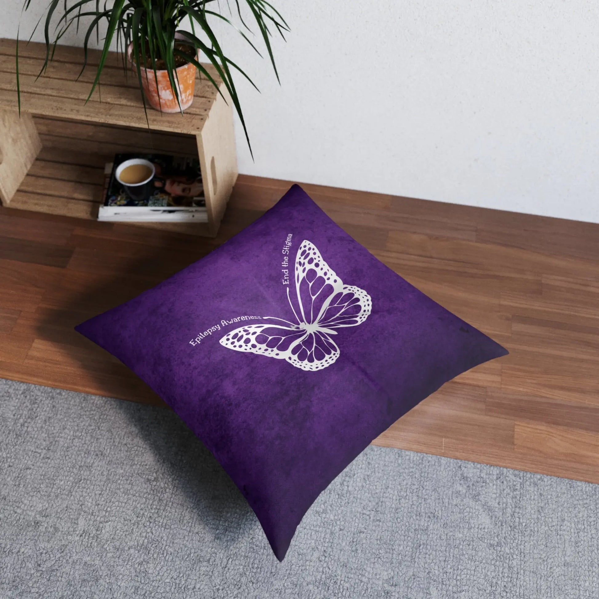 Epilepsy Awareness Butterfly Tufted Floor Pillow - End the Stigma Printify