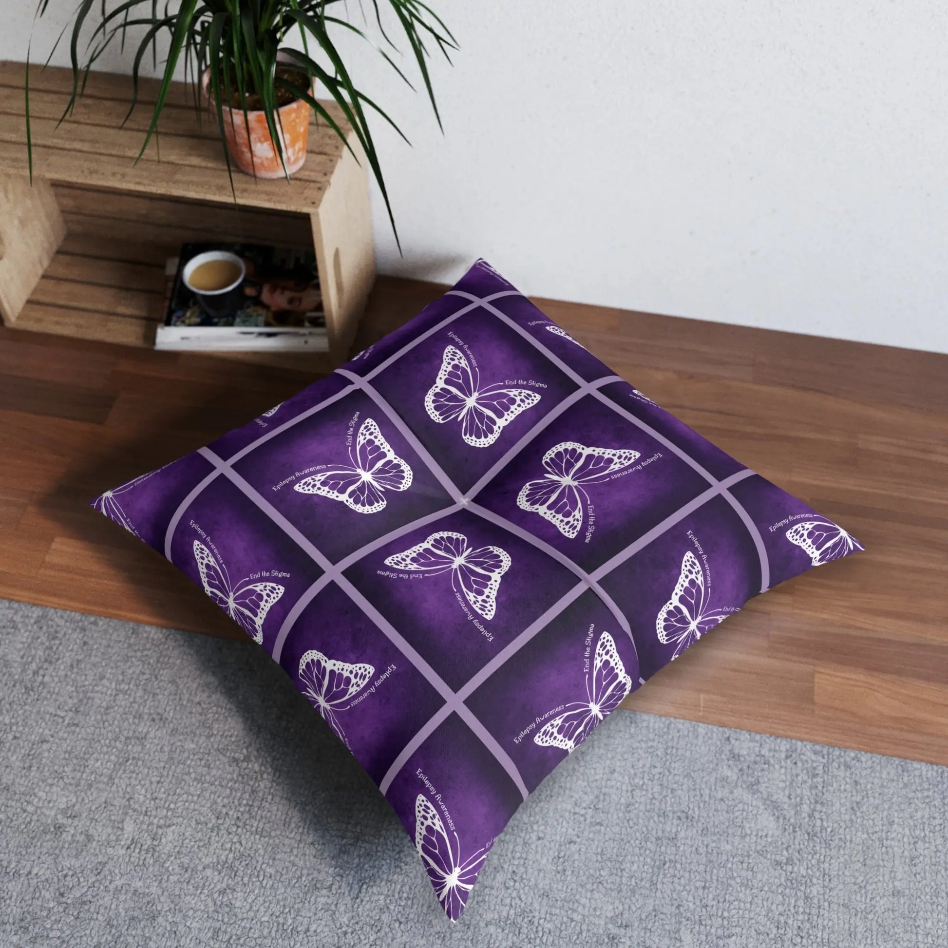 Epilepsy Awareness Butterfly Tufted Floor Pillow Printify