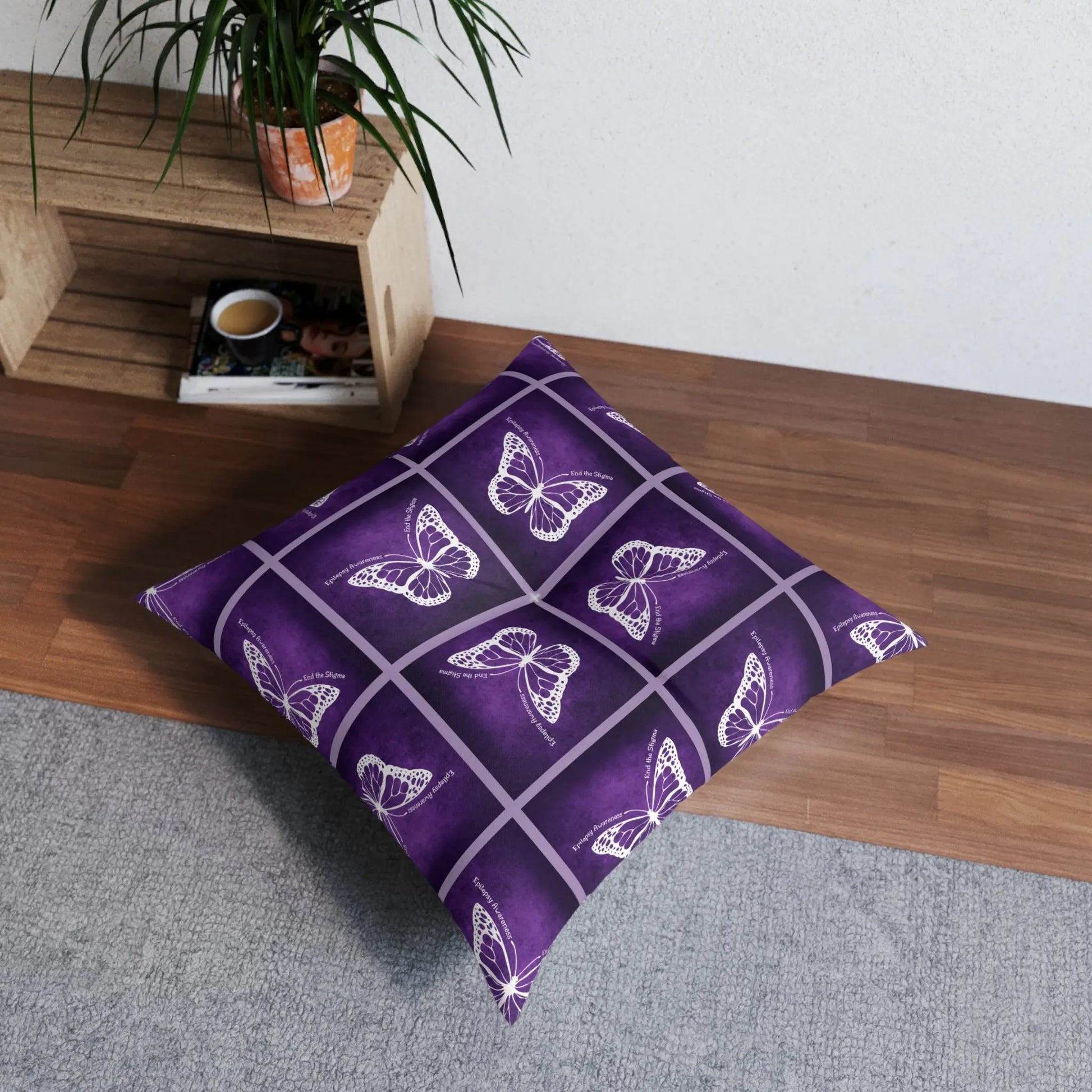 Epilepsy Awareness Butterfly Tufted Floor Pillow Printify