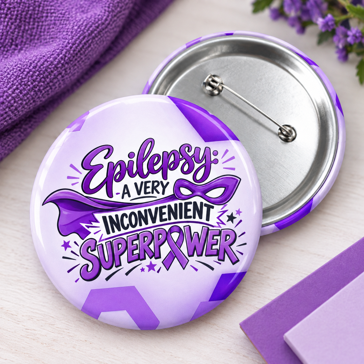 Epilepsy: A Very Inconvenient Superpower Pinback Button | Funny Epilepsy Awareness Pin