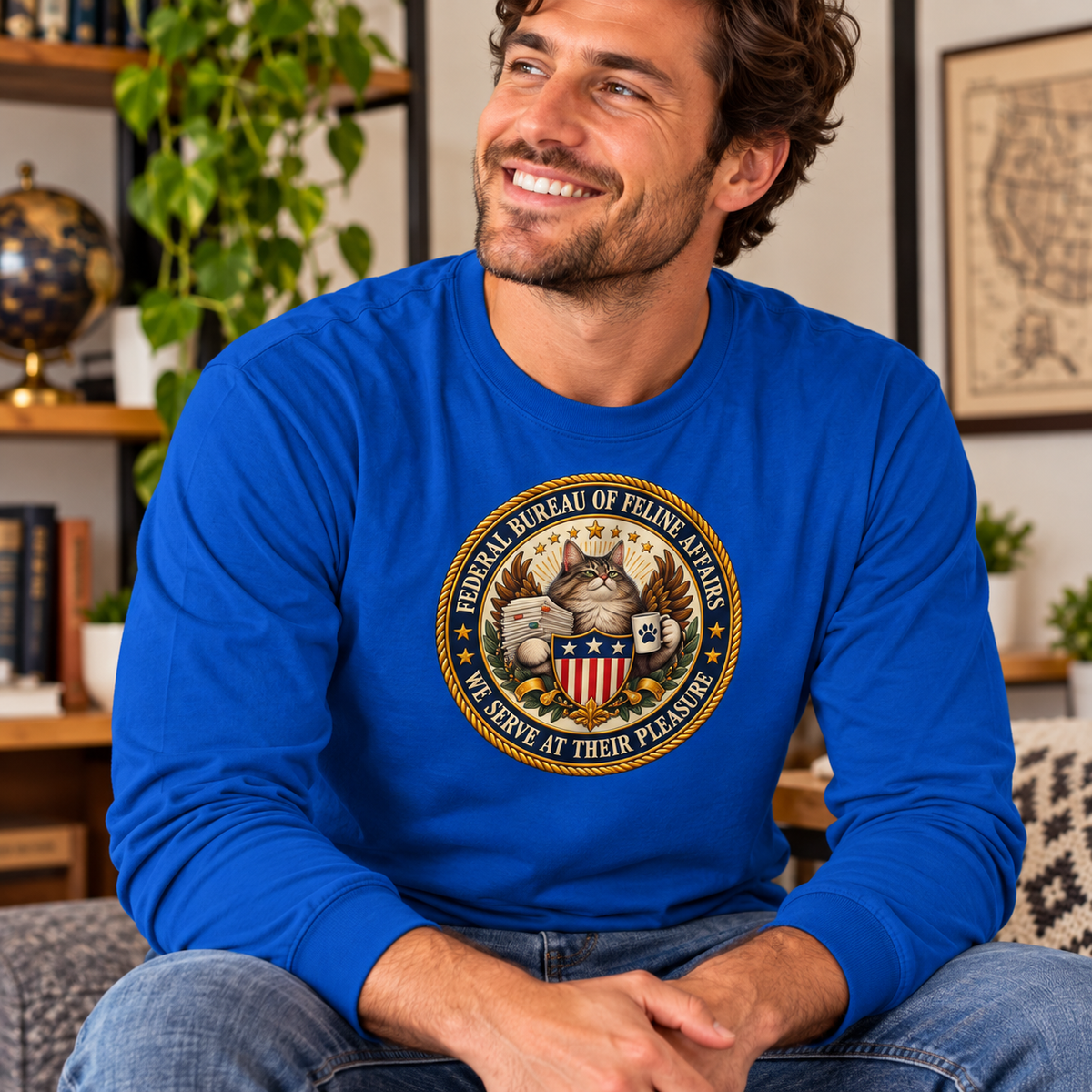 Federal Bureau of Feline Affairs Long Sleeve Shirt | Funny Cat Government Parody Tee