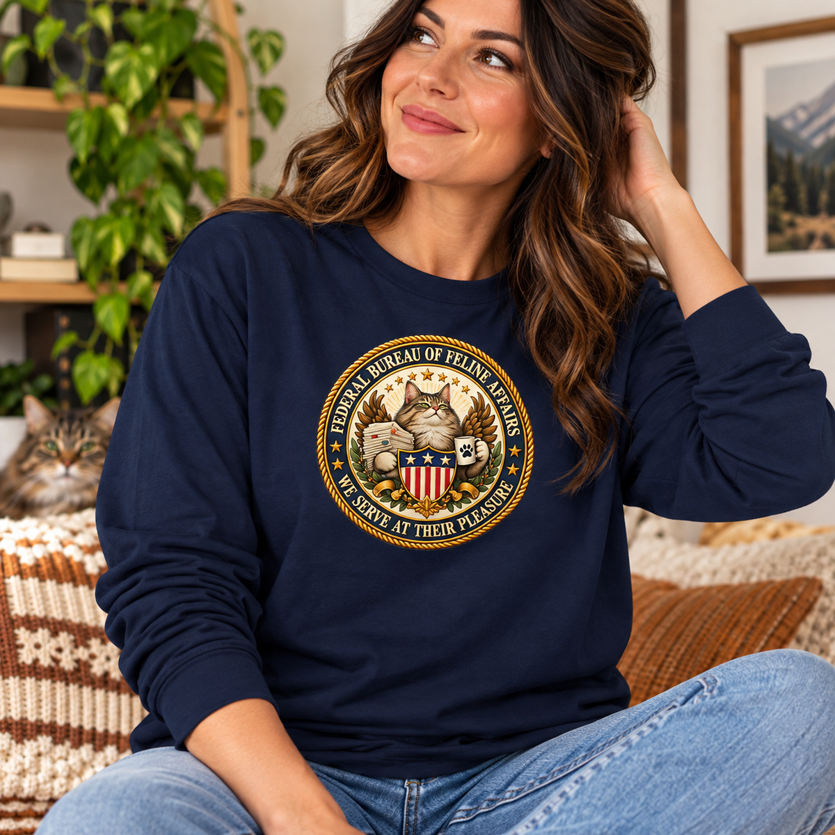 Federal Bureau of Feline Affairs Long Sleeve Shirt | Funny Cat Government Parody Tee