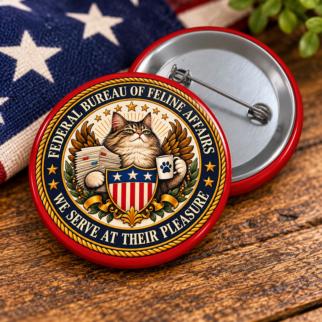 Federal Bureau of Feline Affairs Pin Button | Funny Cat Lover Gift | Official Cat Agency Seal