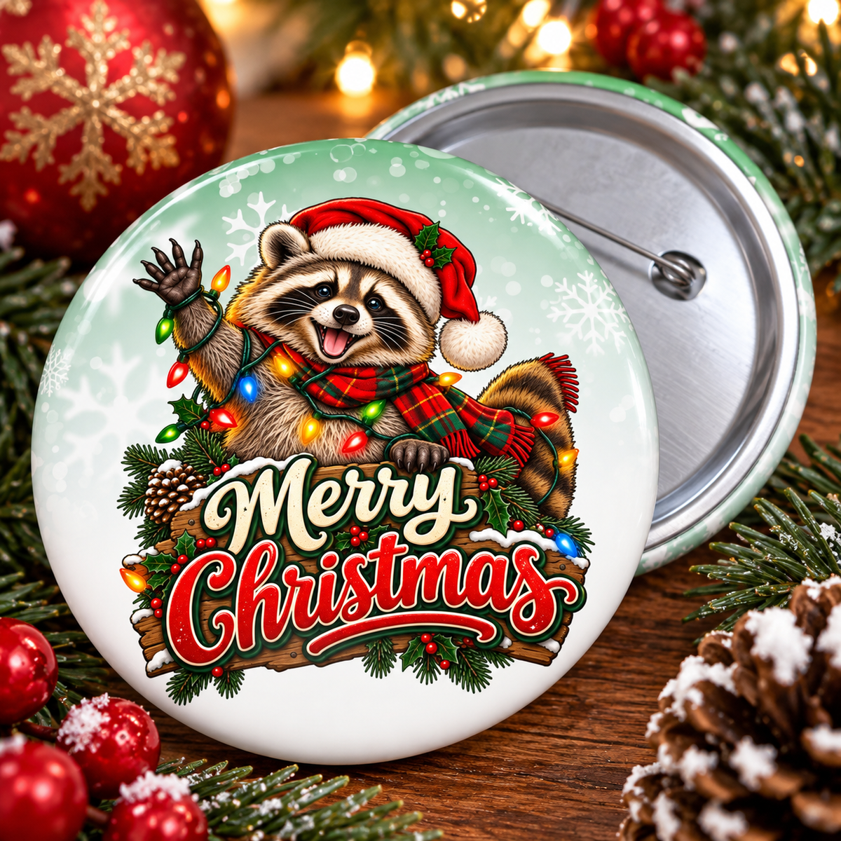 Jimothy the Raccoon Merry Christmas Pin Button | 3-Inch Holiday Badge