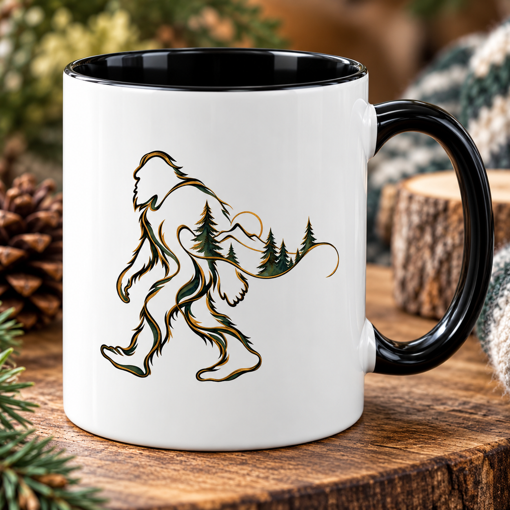 Barely There Bigfoot Ceramic Mug | Abstract Sasquatch Forest Art | 11oz & 15oz