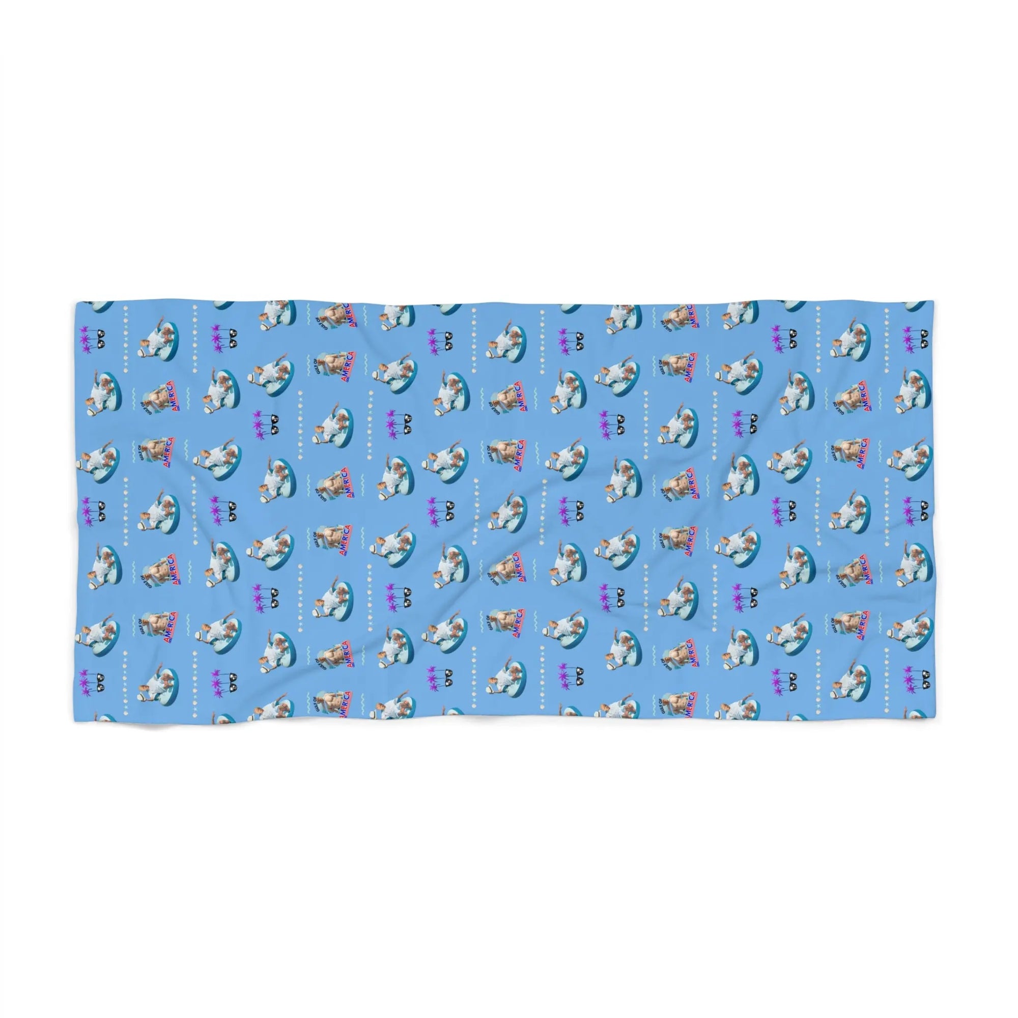 Fun Summer Beach Towel with Cute Trump Illustrations Printify