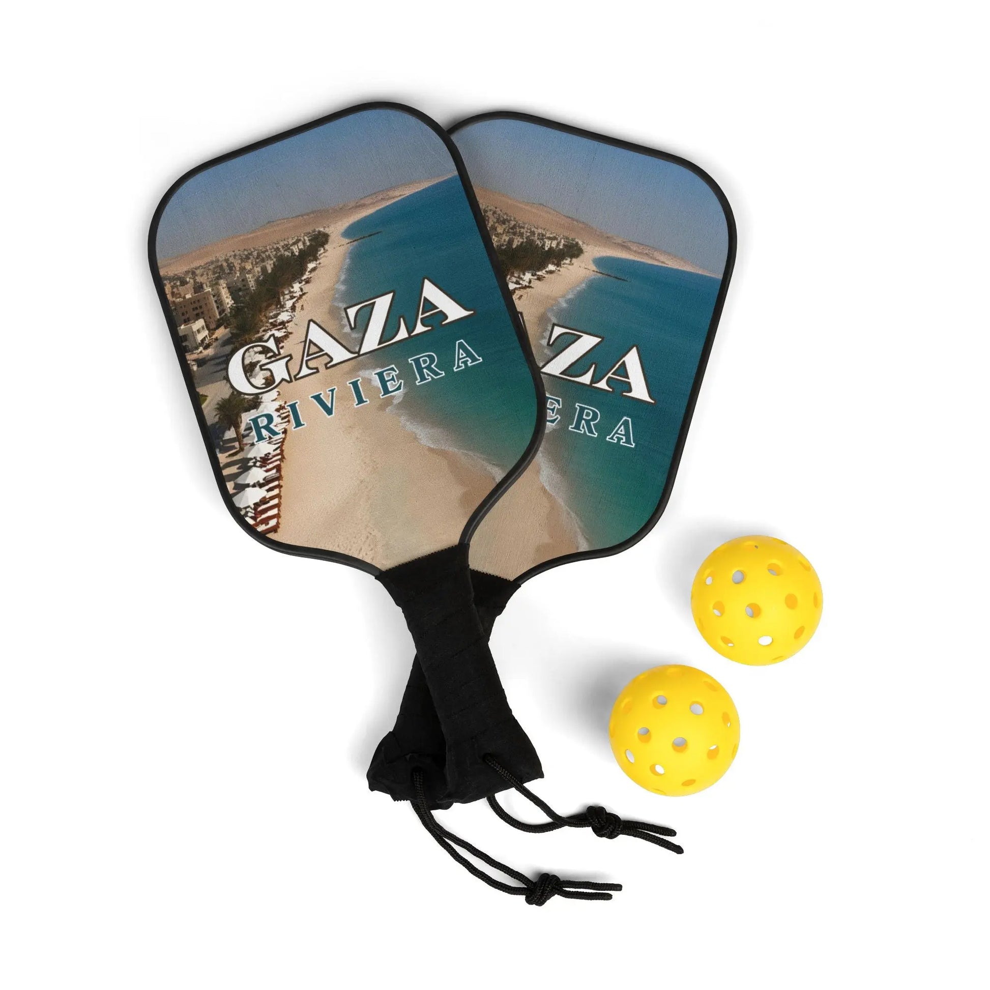 Gaza Riviera Pickleball Kit – Paddle & Balls Set for Beach Fun Printify