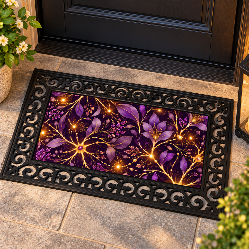 Purple Neuron Garden Rubber Door Mat | Epilepsy Awareness Welcome Mat | Rectangular & Half-Moon