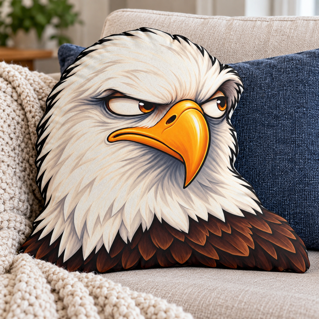 Side-Eye Bald Eagle Shaped Pillow | Funny Grumpy Eagle Décor