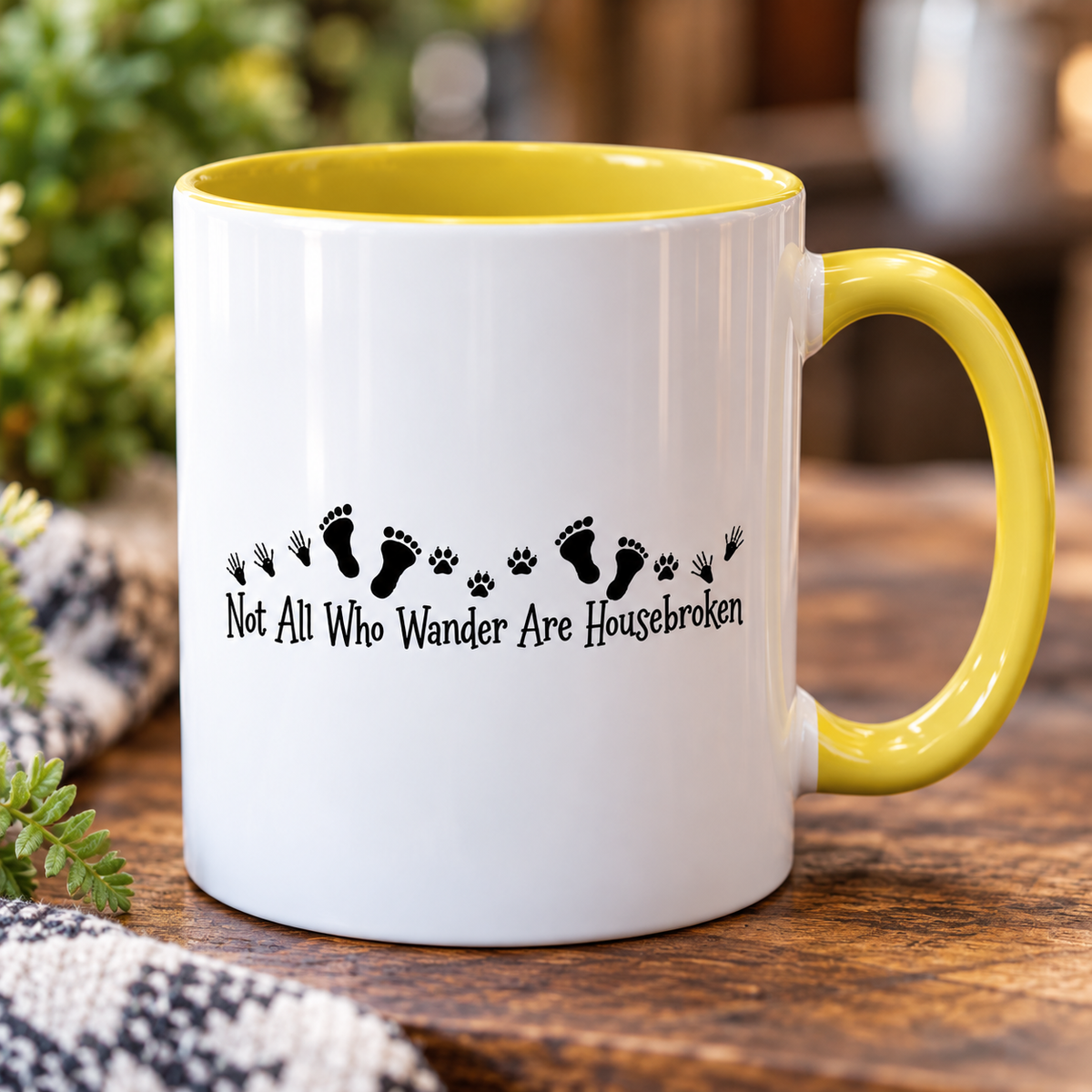 Not All Who Wander Are Housebroken | Bigfoot, Jimothy & Cat Tracks Coffee Mug (11oz, 15oz)