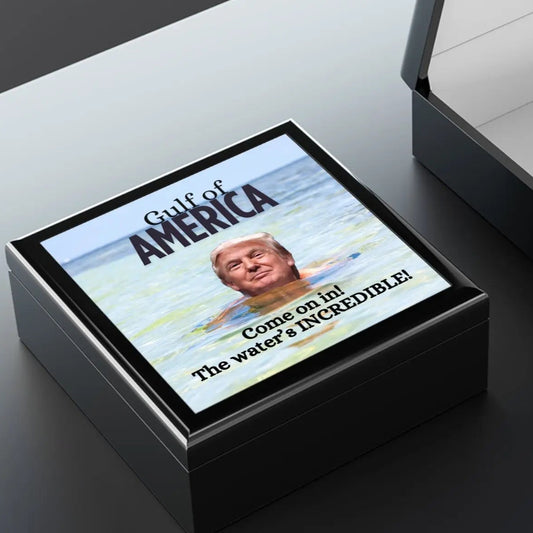 Humorous Jewelry Box - Gulf of America Design with Virtual Swimming Trump Printify