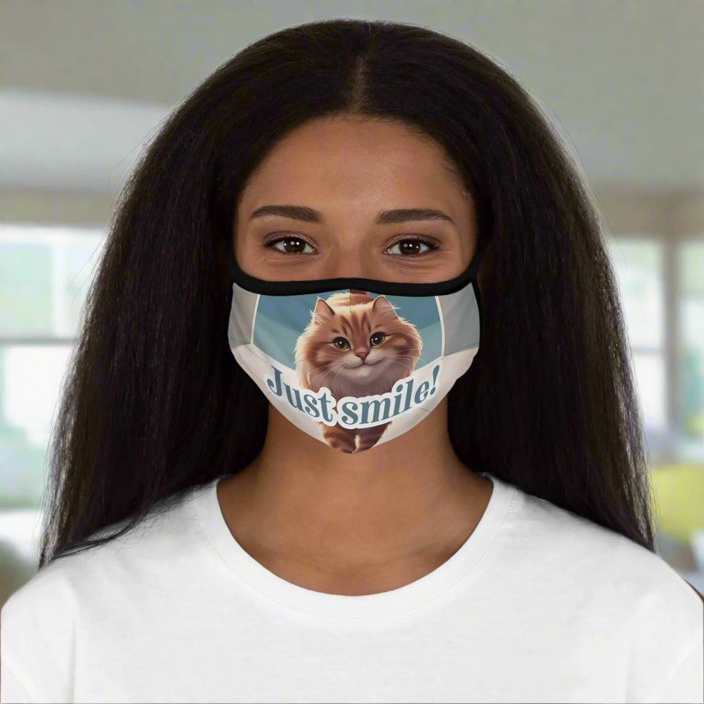 Just Smile Cat-Themed Fitted Polyester Face Mask Printify