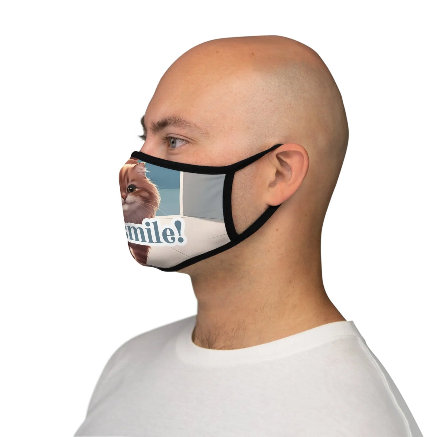 Just Smile Cat-Themed Fitted Polyester Face Mask Printify