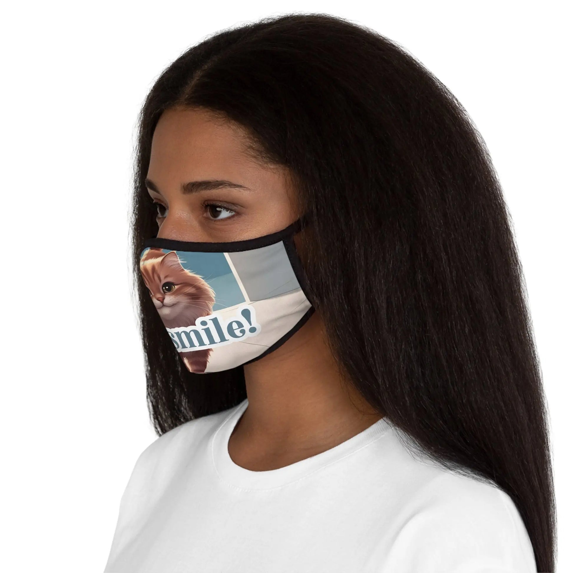 Just Smile Cat-Themed Fitted Polyester Face Mask Printify