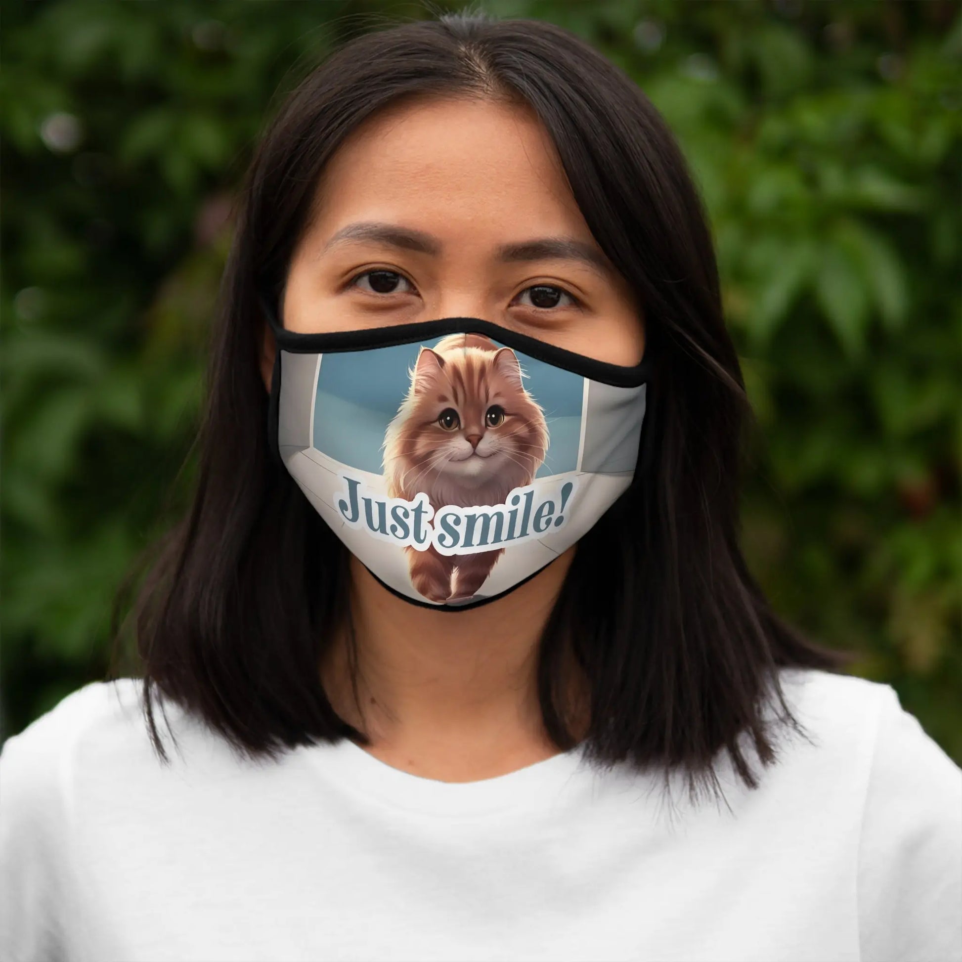 Just Smile Cat-Themed Fitted Polyester Face Mask Printify
