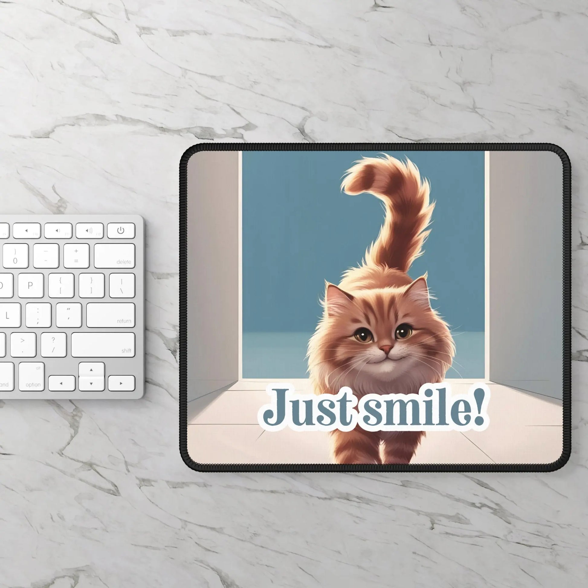 Just Smile! Cat Gaming Mouse Pad - Cute Desk Accessory Printify
