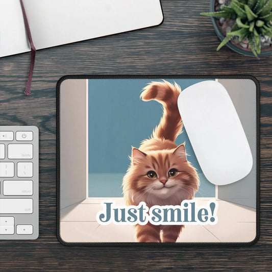 Just Smile! Cat Gaming Mouse Pad - Cute Desk Accessory Printify