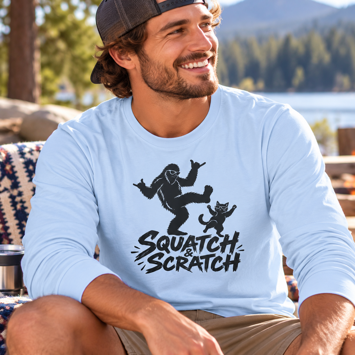 Squatch Scratch Long Sleeve Tee — Bigfoot Graphic Shirt
