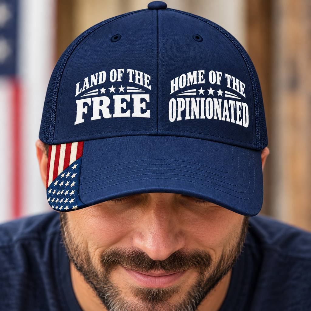 Land of the Free, Home of the Opinionated Patriotic Trucker Hat | American Flag Snapback Cap