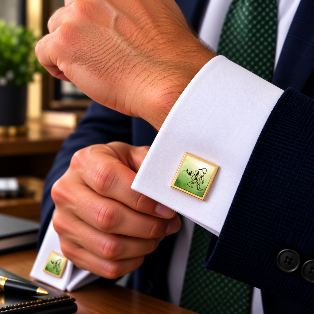 Bigfoot Forest Cufflinks – Artistic Sasquatch Woodland Design