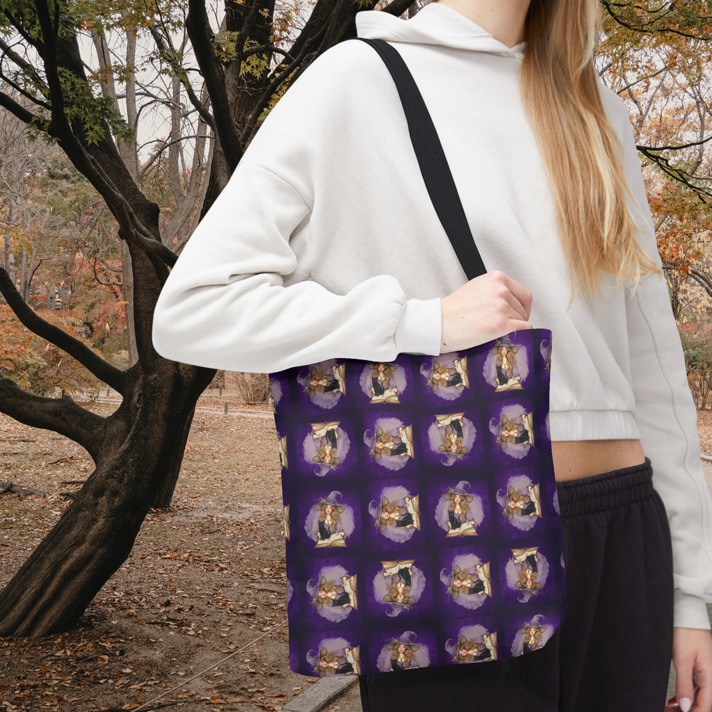 Vibrant Witchy Cat Lady Tote Bag