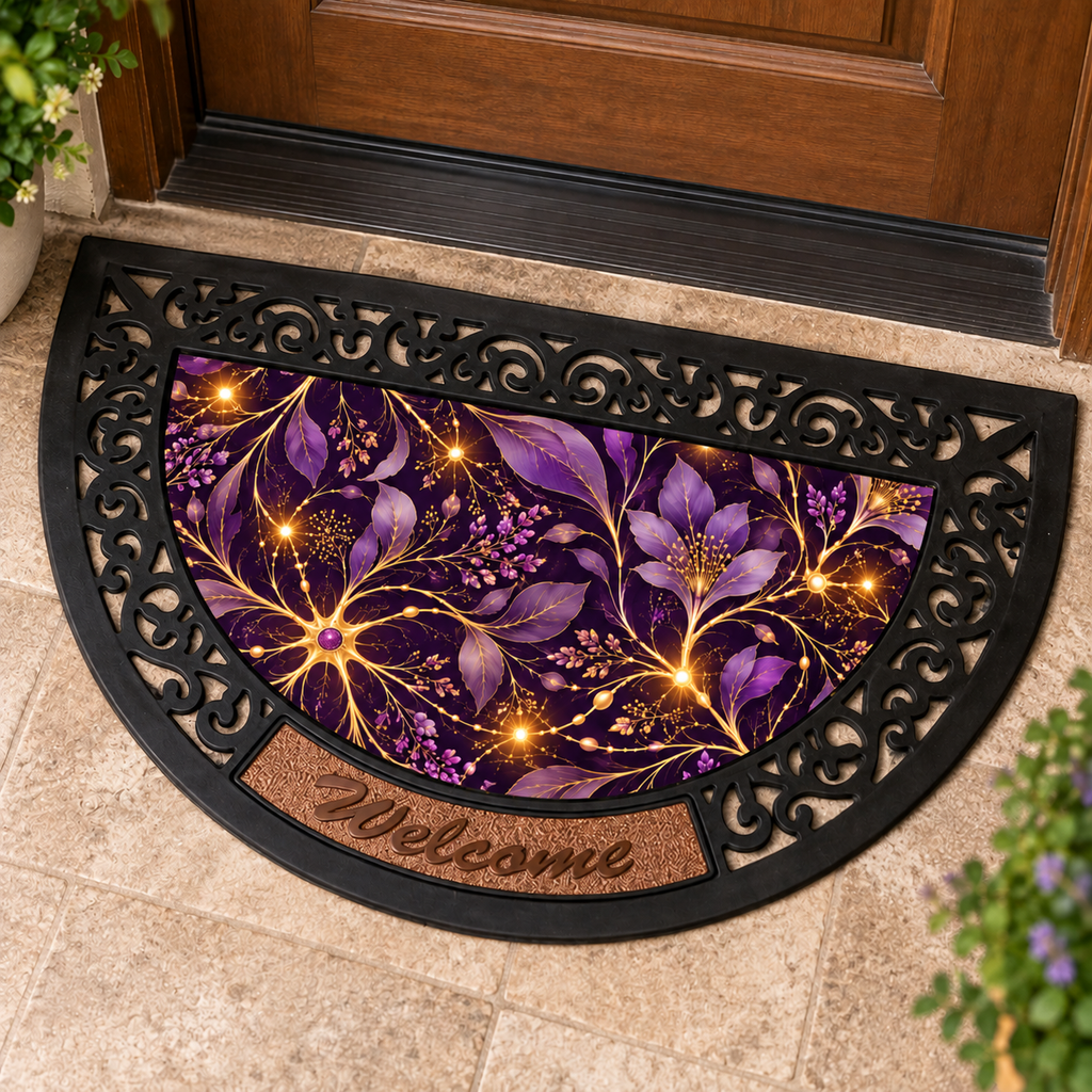 Purple Neuron Garden Rubber Door Mat | Epilepsy Awareness Welcome Mat | Rectangular & Half-Moon
