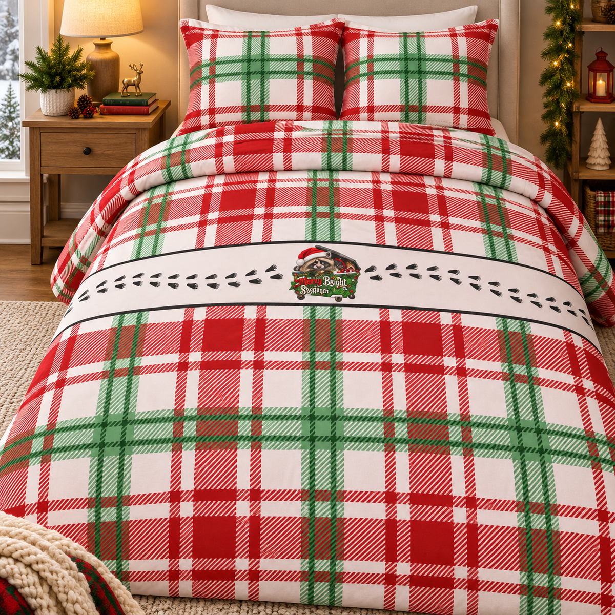 Merry, Bright & Slightly Trashy Christmas Bedding Set | Jimothy the Raccoon